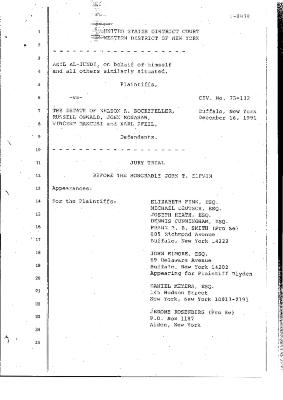 Transcript of the jury trial before the Honorable John T. Elfvin, United States District Court, Western District of New York.