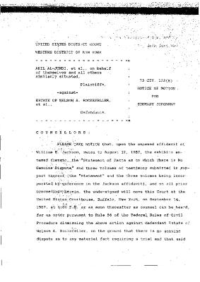 Notice of Motion for Summary Judgment, United States District Court, Western District of New York, in the matter of Akil Al-Jundi, et al. against Estate of Rockefeller, et al.