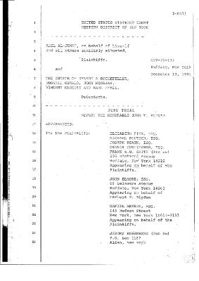 Transcript of the jury trial before the Honorable John T. Elfvin, United States District Court, Western District of New York.