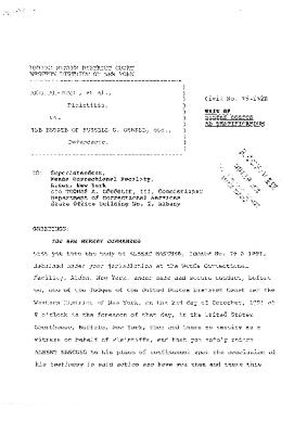 Writ of Habeas Corpus Ad Testificandum, United States District Court, Western District of New York in the matter of Akil Al-Jundi, et al. v. Estate of Russell G. Oswald, et al.