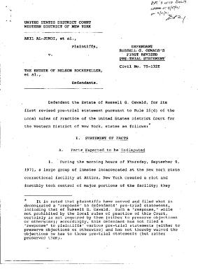 First Revised Pre-Trial Statement of Oswald, United States District Court, Western District of New York in the matter of Akil Al-Jundi, et al. v. Estate of Nelson A. Rockefeller et al.