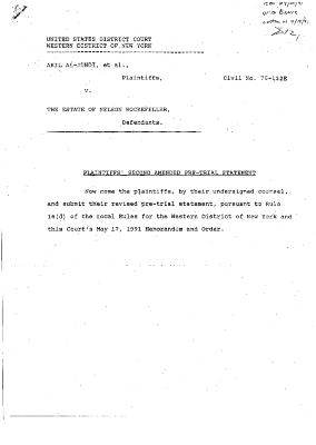 Plaintiffs' Second Amended Pre-Trial Statement, United States District Court, Western District of New York in the matter of Akil Al-Jundi, et al. v. Nelson A. Rockefeller et al.