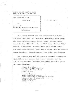 Order by the Honorable John T. Elfvin, United States District Court, Western District of New York in the matter of Akil Al-Jundi, et al. v. Nelson A. Rockefeller et al.