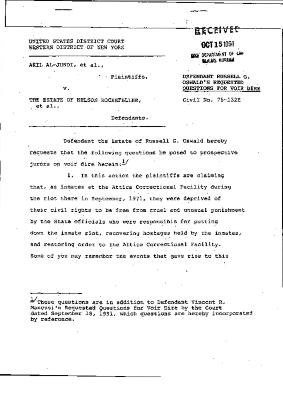 Requested Questions for Voir Dire, United States District Court, Western District of New York in the matter of Akil Al-Jundi, et al. v. Estate of Nelson A. Rockefeller, et al.