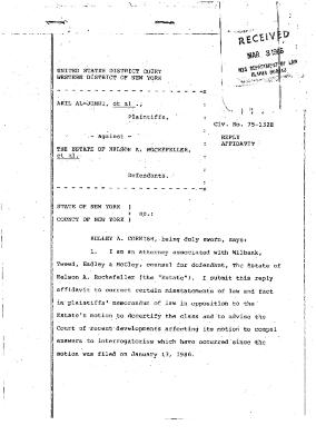 Reply Affidavit, United States District Court, Western District of New York in the matter of Akil Al-Jundi, et al. v. Estate of Nelson A. Rockefeller, et al.