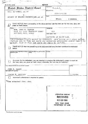 Notice, United States District Court, Western District of New York in the matter of Akil Al-Jundi, et al. v. Estate of Nelson A. Rockefeller, et al.