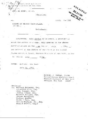 Order by the Honorable John T. Elfvin, United States District Court, Western District of New York in the matter of Akil Al-Jundi, et al. v. Estate of Nelson A. Rockefeller et al.