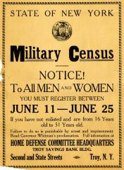 Broadside for Military Census Registration in Rensselaer County