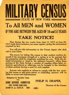Broadside for Military Census in Rensselaer County