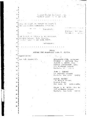 Transcript of the jury trial before the Honorable John T. Elfvin, United States District Court, Western District of New York.