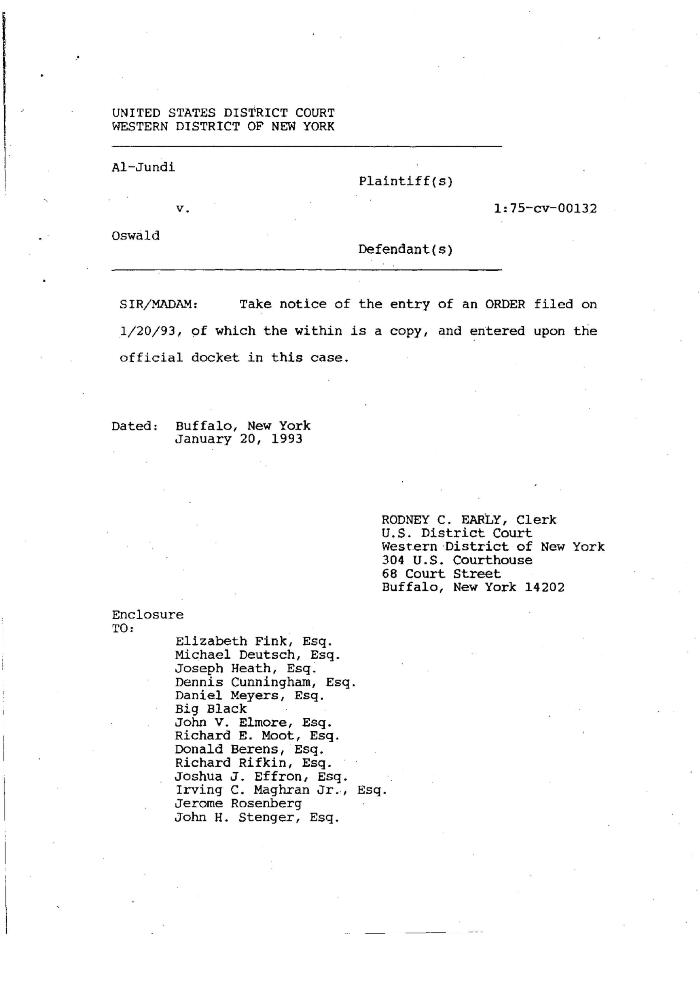 Memorandum and Order by the Honorable John T. Elfvin, United States District Court, Western District of New York in the matter of Akil Al-Jundi, et al. v. Nelson A. Rockefeller et al.