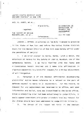 Affirmation in Opposition to Request for Adjournment in the matter of Akil Al-Jundi, et al. against The Estate of Nelson Rockefeller, et al