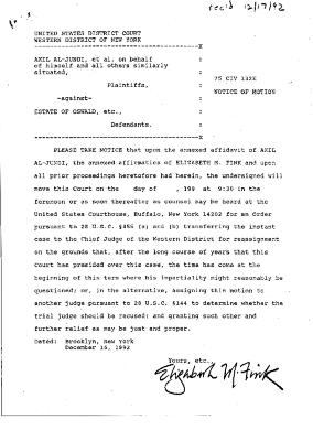 Notice of Motion in the matter of Akil Al-Jundi, et al. on behalf of himself and all others similarly situated against Estate of Oswald, etc.