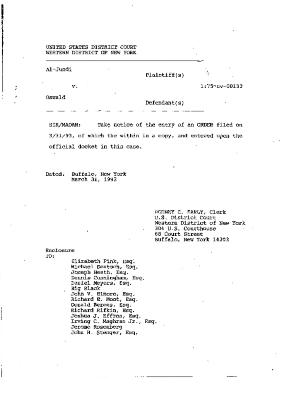 Order by the Honorable John T. Elfvin, United States District Court, Western District of New York in the matter of Akil Al-Jundi, et al. v. Nelson A. Rockefeller et al.