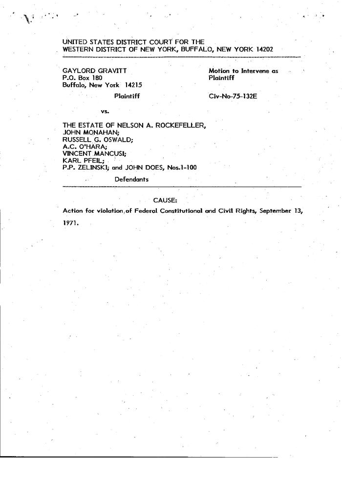 Motion to Intervene, United States District Court, Western District of New York in the matter of James R. Moore v. Estate of Nelson A. Rockefeller, et al.