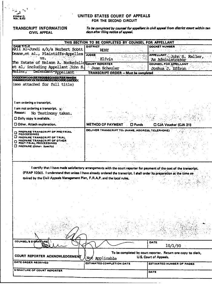 Transcript Information in the matter of Akil Al-Jundi et al. v. Rockefeller et al.