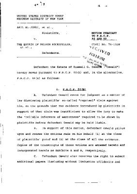 Motion Pursuant to F.R.C.P. 50 and 59 in the matter of Akil Al-Jundi, et al., v. The Estate of Nelson Rockefeller, et al.