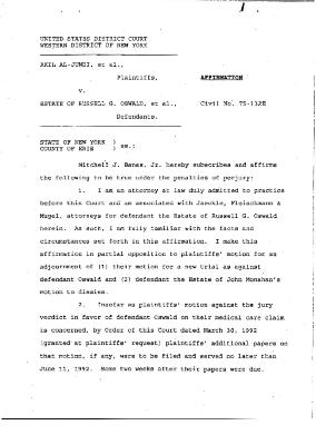 Affirmation of Mitchell J. Banas, Jr.  in the matter of Akil Al-Jundi, et al. v. Estate of Russell G. Oswald, et al.