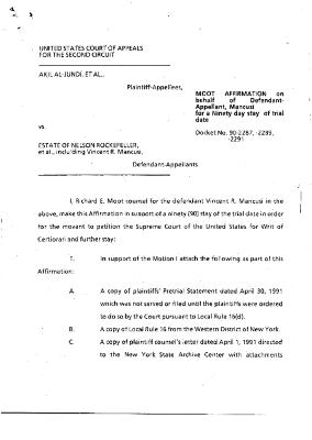 Moot Affirmation on Behalf of Defendant-Appellant Mancusi for a Ninety Day Stay of Trial in the matter of Akil Al-Jundi, et al. vs. Rockefeller, et al.