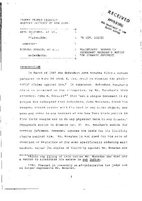 Plaintiffs' Answer to Defendant Monahan's Motion for Summary Judgment in the matter of Akil Al-Jundi et al. against Russell Oswald, et al.