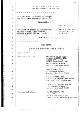 Transcript of the jury trial before the Honorable John T. Elfvin, United States District Court, Western District of New York.