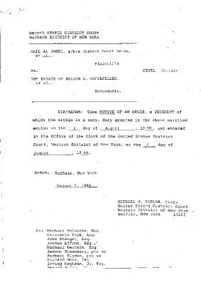 Order, dated August 2, 1990, by the Honorable John T. Elfvin, United States District Court, Western District of New York in Buffalo in the matter of Akil Al-Jundi et al. vs Rockefeller et al.