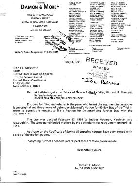 Notice of Motion for a Ninety Day Stay of Trial of the Action in the matter of Akil Al-Jundi, et al. v. Rockefeller, et al., including Vincent R. Mancusi