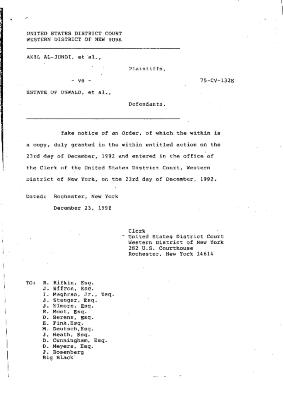 Order by the Honorable Michael A. Telesca, United States District Court, Western District of New York in Buffalo in the matter of Akil Al-Jundi, et al. against Estate of Oswald, et al.