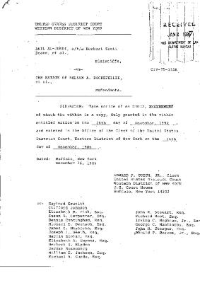 Order by the Honorable John T. Elfvin, United States District Court, Western District of New York in the matter of Akil Al-Jundi, et al. v. Nelson A. Rockefeller et al.