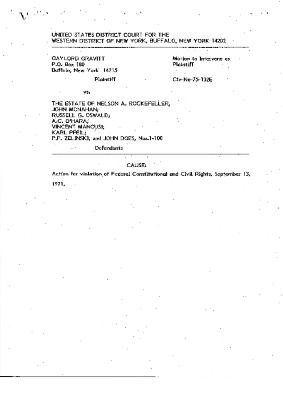 Motion to Intervene, United States District Court, Western District of New York in the matter of James R. Moore v. Estate of Nelson A. Rockefeller, et al.