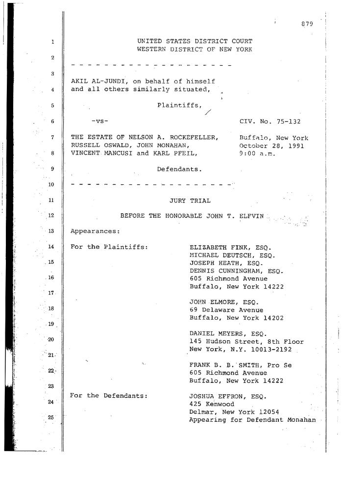 Transcript of the jury trial before the Honorable John T. Elfvin, United States District Court, Western District of New York.