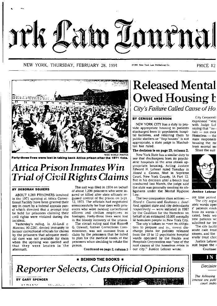 Attica Prison Inmates Win Trial of Civil Rights Claims.