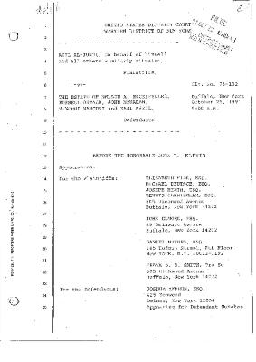 Transcript of the jury trial before the Honorable John T. Elfvin, United States District Court, Western District of New York.