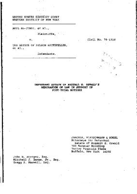 Defendant Estate of Russell G. Oswald's Memorandum of Law in Support of Post-Trial Motions in the matter of Akil Al-Jundi, et al., v. The Estate of Nelson Rockefeller, et al.