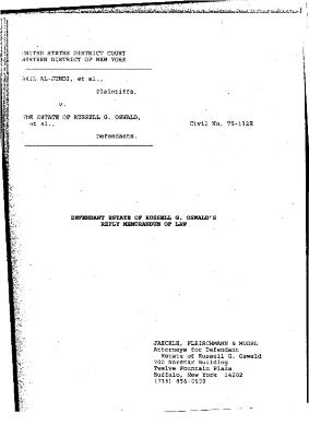 Defendant Estate of Russell G. Oswald's Reply Memorandum of Law in the matter of Akil Al-Jundi, et al., v. The Estate of Russell G. Oswald, et al.