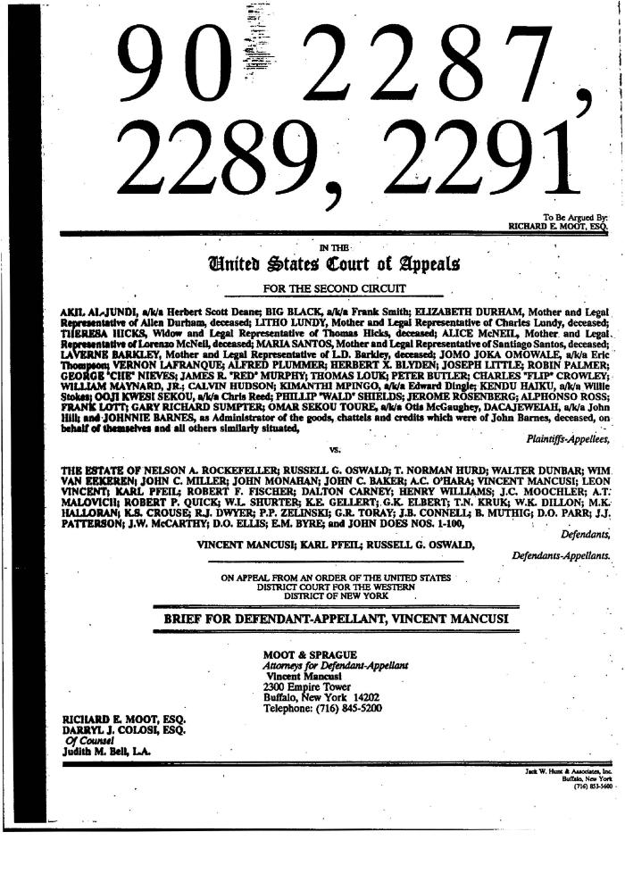 Brief for Defendant-Appellant Vincent Mancusi in the matter of Akil Al-Jundi et al. vs. Rockefeller, et al.