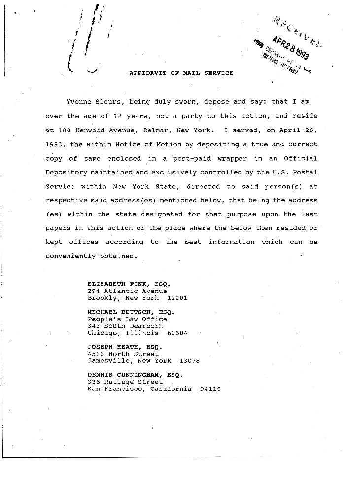 Affidavit of Mail Service in the matter of Akil Al-Jundi, et al. vs. Estate of Oswald