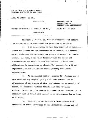 Affirmation in Opposition to Request for Adjournment  in the matter of Akil Al-Jundi, et al. v. Estate of Russell G. Oswald, et al.