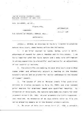 Affirmation of Joshua J. Effron in the matter of Akil Al-Jundi, et al. against The Estate of Russell Oswald, etc.