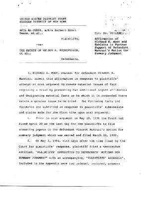 Affirmation of Richard E. Moot and Exhibits in Further Support of Defendant Mancusi's Motion for Summary Judgment in the matter of Akil Al-Jundi, et al. vs. Rockefeller, et al.