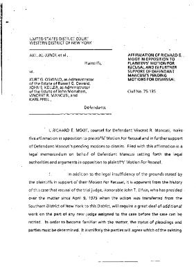 Affirmation of Richard E. Moot in Opposition to Plaintiffs' Motion for Recusal and in Further Support of Defendant Mancusi's Pending Motions for Dismissal in the matter of Akil Al-Jundi, et al. vs. Oswald