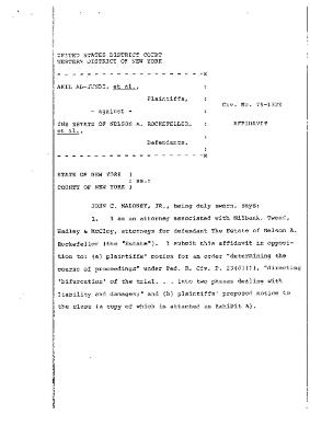 Affidavit, United States District Court, Western District of New York in the matter of Akil Al-Jundi, et al. v. Estate of Nelson A. Rockefeller, et al.