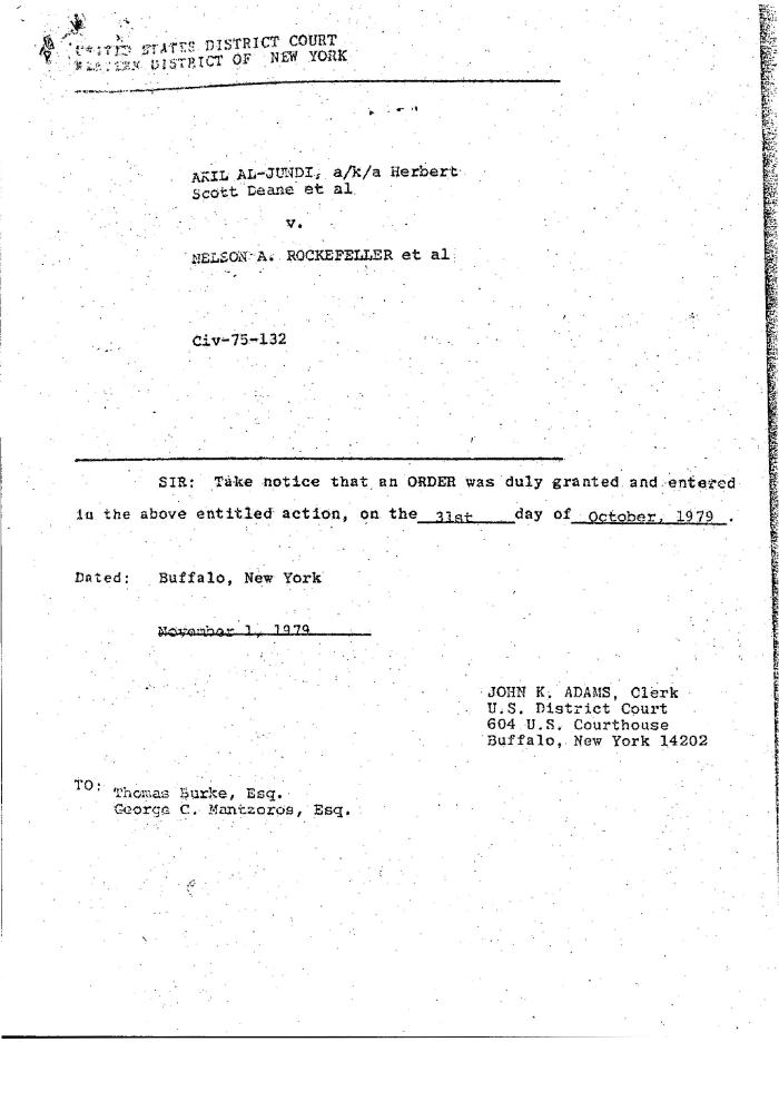 Memorandum and Order by the Honorable John T. Elfvin, United States District Court, Western District of New York in the matter of Akil Al-Jundi, et al. v. Nelson A. Rockefeller et al.