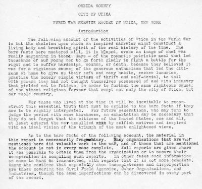 World War I service record and patriotic activities of the people of Utica, New York