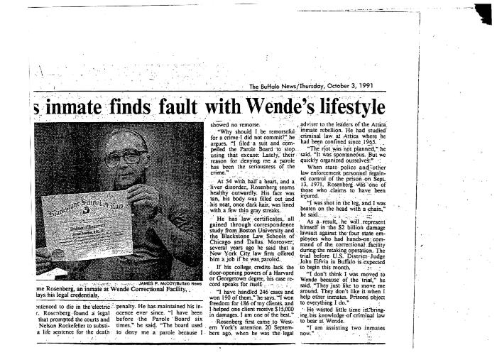 State's Most (In)famous Inmate Finds Fault with Wende's Lifestyle
