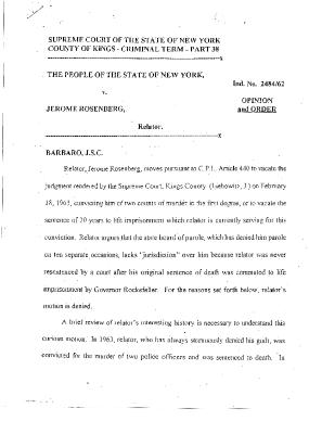 Opinion and Order, People of the State of New York v. Jerome Rosenberg