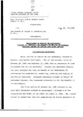 Memorandum on Behalf of Defendant, Vincent R. Mancusi, in Support of Motion to Dismiss Certain Causes of Action and Other Relief in the matter of Akil Al-Jundi, et al. v. Rockefeller, et al.