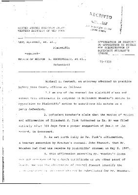 Affirmation in Response to Opposition to Motion for Substitution of Defendant Monahan's Estate in the matter of Akil Al-Jundi, et al. against Rockefeller, et al