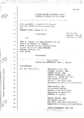 Transcript of the jury trial before the Honorable John T. Elfvin, United States District Court, Western District of New York.