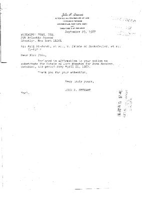 Affirmation in Opposition to Motion to substitute the Estate of John Monahan for John Monahan in the matter of Akil Al-Jundi, et al. v.  Rockefeller, et al.